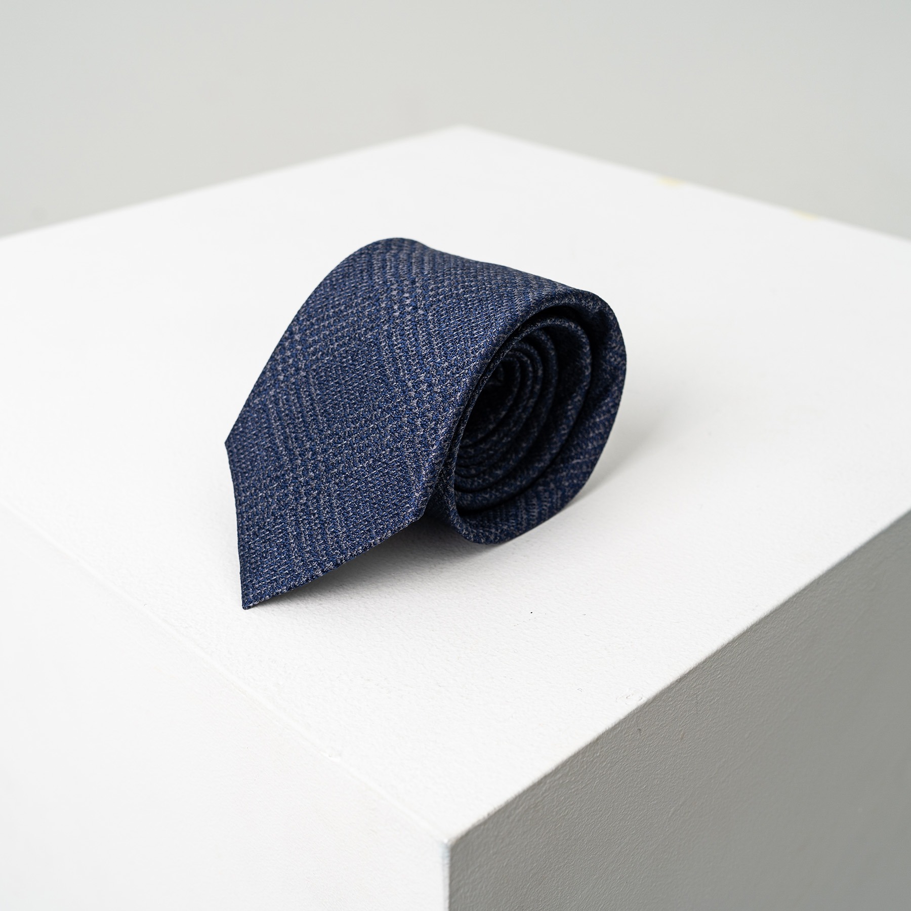 [Silk] TWO-TONE MIX CHECK TIE - NAVY